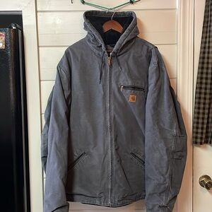 Carhartt Gray Hooded Jacket Sherpa Lined Warmest Rating